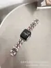 Correa de Metal Estilo Tweed con Doble Cadena para Reloj Adecuada para Apple Watch Iwatch11 Moda Ins Modelo de Mujer de Verano