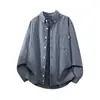 Camisa Listrada de Manga Longa Estilo Retro Japonês para Homens, Versátil, Casual, Solta e Fashion