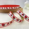 Cinta de Lazo Bordada Jacquard de Fresa Oreja de Madera de 1.5cm Hecha a Mano DIY Cinta para Embalaje de Caja de Regalo