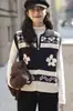 Chaleco de punto jacquard Fair Isle con cuello camisero para mujer, una prenda exterior muy elegante para usar en capas en invierno