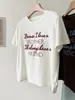 Camiseta Feminina Gola Redonda Manga Curta de Algodão Escovado com Bordado de Letras Estilo Coreano, Nova Peça Versátil Slim Fit Casual para Primavera/Verão