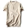Roupas de Verão 2022 Estilo Japonês Camiseta de Linho de Manga Curta Masculina Retrô Algodão e Linho Manga Meia-Manga Tendência Masculina Camiseta Fina de Linho de Manga Curta