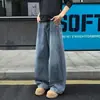 Calça Jeans Masculina Retro Azul Lâmina Curva Outono/Inverno Reta Solta Tendência Marca Lavagem Americana Calça Longa Perna Larga Calça Longa