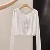 Cardigan com Borda Franzida e Amarração Protetor Solar para Mulheres, Top Curto de Manga Longa Slim-Fit de Verão Combinado com uma Jaqueta Camisola de Tricô Fino