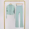 Conjunto Lulu Df de Jaqueta Curta com Capuz e Calça Flare, Roupa de Fitness Yoga Elástica Respirável Justa com Capuz