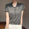 Top de Verano Ultra Delgado Ligeramente Transparente de Punto de Lyocell con Mangas Cortas Volantes Cuello Polo Corte Holgado Sin Mangas Estilo Coreano para Mujer