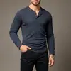 Comercio Exterior Amazon Camisa Henley de Manga Larga para Hombre Corte Delgado Deportiva Casual Color Sólido Texturizada Ropa Transfronteriza Europea y Americana para Hombre 180g