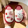 Pantufas de Algodão Fofas com Alça Única do Gato KT para Mulheres, Outono/Inverno, Pantufas Quentes de Pelo com Veludo Extra, Pantufas de Algodão Antiderrapantes para Casa, Estilo Menina
