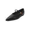 Zapatos Mary Jane de Piel de Vaca de Primera Capa para Mujer, Zapatos Planos, Nuevo Estilo de Principios de Primavera, Piel Genuina por Dentro y por Fuera, Punta Puntiaguda, Hebilla Única, Zapatos de Boca Baja Individuales para Mujer