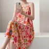 Camisón holgado de algodón y seda con estampado para mujer, ropa de casa, informal, sexy, vestido largo, falda, pijama, nuevo estilo de primavera