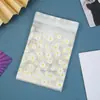 Sacos Adesivos Foscos com Estampa de Margaridas Pequenas para Biscoitos, Doces de Flocos de Neve, Sacos Adesivos de Desenho Animado, Semitransparentes