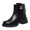 Botas de Moda Versáteis Chunky para Mulheres (Dropshipping), Botas Martinas de Salto Médio com Solado Grosso, Botas de Cano Curto Forradas com Lã para Outono e Inverno