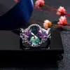 Anillo de Zircón Arcoíris para Mujer Anillo de Diamante de Piedra Colorida Transfronterizo Europeo y Americano Joyería de Lujo Ligero Venta al por Mayor
