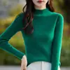 Suéter base de primera línea listo para usar, corte ajustado 25 Otoño/Invierno Suéter tipo pullover negro para mujer, cuello semi alto, tejido ajustado