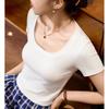 # Algodão Puro Penteado # Camiseta Curta de Cintura Alta para Mulheres, Novo Estilo Verão 2026, Slim Fit, Top Versátil, Camiseta Básica de Manga Curta.