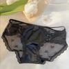 Sexy oco malha renda cuecas femininas cintura baixa puro transparente branco cuecas estilo feminino verão fino cuecas