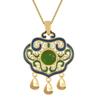 Collar seguro de plata s925 estilo antiguo colgante femenino cloisonné oro arenado herencia antigua azul ardiente candado de larga vida cadena para suéter