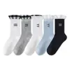 Calcetines para niñas, tipo fino de verano, calcetines de algodón de malla para niños Clase A, calcetines de encaje para estudiantes con lazo, calcetines de princesa, de media caña sin costuras