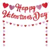 Banner Rojo y Rosa Brillante Feliz Día de San Valentín, Guirnalda Banner Brillante con Forma de Corazón de Papel con Purpurina, Decoración de San Valentín