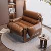 Poltrona Individual Sofa de Malha Sala de Estar Casa Sofá de Couro Antigo Sofá Casual Preguiçoso Madeira Maciça Poltrona Reclinável Vintage
