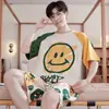 Pijama Masculino de Verão, Shorts de Manga Curta, Estilo Cartoon Solto para Estudantes Plus Size, Conjunto Casual para Casa Juvenil