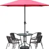 Mesas y Sillas de Exterior con Sombrillas, Sillas de Mimbre, Conjunto de Mesa de Café de Hierro Forjado para Ocio en Balcón y Patio, Conjunto de Mimbre de Tres o Cinco Piezas para Terraza Exterior