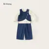Ropa Bangxuan para niños, conjunto para niñas, nueva colección de otoño, moderno conjunto de tres piezas de mezclilla estilo coreano para niñas pequeñas y mayores