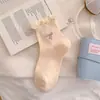 Meias com Laço para Mulheres, Meias Curtas de Bolinhas, Meias Curtas Finas de Verão com Barra Bufante Doce, Meias Sem Costura Estilo Ballet