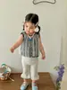 Roupas de Bebê Estilo Verão Roupas de Verão para Crianças Estilo Fino 2026 Novo Estilo Conjunto de Regata de Renda, Camiseta e Shorts para Meninas