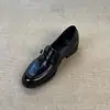 Mocasines de estilo retro francés, nueva colección para mujer, puntera redonda, zapatos slip-on versátiles, elegantes planos con tacón grueso, punta poco profunda