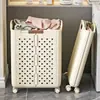 Cesto de Roupa Suja Dobrável com Rodas, Cesto de Roupa Ventilado de Grande Capacidade, Organizador de Roupas que Economiza Espaço para Casa, Branco/Creme