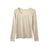 Ropa interior térmica de lyocell para otoño e invierno, capa base fina, camiseta de capa base, suave, amigable con la piel, sin costuras, cuello redondo, conjunto cálido para mujer