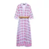 Estilo Europeo y Americano Transfronterizo Ropa de Mujer de Comercio Exterior Aliexpress Zr Nuevo Vestido Midi Estampado con Cinturón Cuadrado
