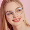 Gafas Redondas con Filtro de Luz Azul para Mujer, Estilo Coreano Ins Metal Marco Ovalado Grande, Gafas Planas Brillantes Tendencia Europea y Americana