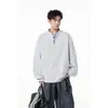 Moletom Old Money Costurado para Homens, Tendência de Outono com Manga Longa e Gola, Estilo Henry, Caimento Solto, Camisa Básica Casual