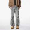 Jeans de mezclilla lavada deconstruidos retro americanos de moda para hombre, estilo nuevo, corte holgado, pantalones anchos versátiles de alta costura