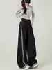 Jeans de Pierna Ancha con Costura Lateral y Empalme de Color Contrastante para Hombre y Mujer en Otoño, Pantalones Rectos de Cintura Alta hasta el Suelo
