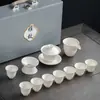 Porcelana branca gorda de carneiro Dehua conjunto de chá kung fu atacado empresa imprimível logotipo conjunto de presente de inauguração caixa de presente