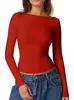 Tops Estilo Europeu e Americano, Camisetas de Manga Comprida com Decote Redondo e Costas Nuas, Camisetas Básicas Estilo Desejo Puro Verão Garota Quente para Mulheres, Roupa Íntima Estilo Garota Quente