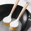 Cepillo para Ollas con Mango de Madera Imitación Cepillo para Ollas de Cocina Mango Largo Herramienta de Lavado Artefacto Universal No Daña las Manos Limpieza al por Mayor