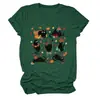 Amazon Wish Camiseta Feminina Fofa e Divertida Sete Gatos Pretos Folha de Abóbora Gola Redonda Manga Curta Camisa Básica para Comércio Exterior