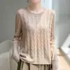 Suéter casual de lana de terciopelo con cuello redondo y tejido de ochos para mujer, suéter rosa de principios de otoño, top corto suelto de alta gama