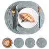 Jogo Americano Redondo de Couro com Padrão de Tecido Estilo Ins Nórdico, Jogo de Mesa à Prova d'Água e de Óleo, Base para Prato, Jogo Americano de Isolamento Térmico, Jogo Americano de Isolamento Térmico para Louças