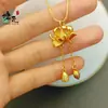 Novo Estilo Dourado Areia Técnica Antiga Dupla Felicidade Lótus Pingente para Mulheres, Cobre Banhado a Ouro Lótus Pingente Colar Joias