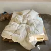 Roupa de Cama Jacquard Tecido de Linho Minimalista Japonês Colorido Não Tingido Algodão Lavado Conjunto de Quatro Peças Capa de Edredom e Lençol Amigáveis à Pele