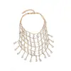 Para Colar de Franjas com Strass em Camadas Estilo Europeu e Americano, Gargantilha Exagerada de Rede Totalmente Cravejada, Corrente de Clavícula de Strass de Luxo para Festa