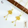 Colar Genuíno Vietnamita de Ouro de Areia Lótus Duas-Mundos Pingente de Lótus Antigo Feminino Corrente de Suéter Dourada para Namorada