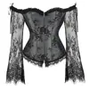 C23602# Modelador de renda com manga longa e gola ombro a ombro europeu e americano, espartilho de corte