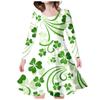 Vestido largo de manga larga para niña con estampado digital 3D transfronterizo, trébol de cuatro hojas de la suerte, estilo casual fresco, cuello redondo, vestido de princesa