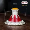Rueda de Oración de Cobre Tallada con Flor de Xizang de Manivela Manual con Cubierta de Cuero Rojo y Base Tallada Estilo Loto